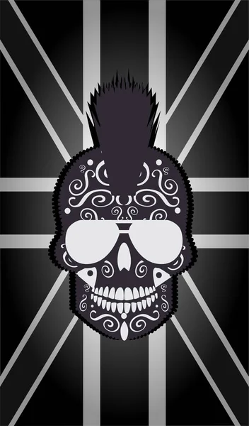 Drapeau Britannique Avec Tête Crâne Punk Portant Des Lunettes Soleil — Image vectorielle