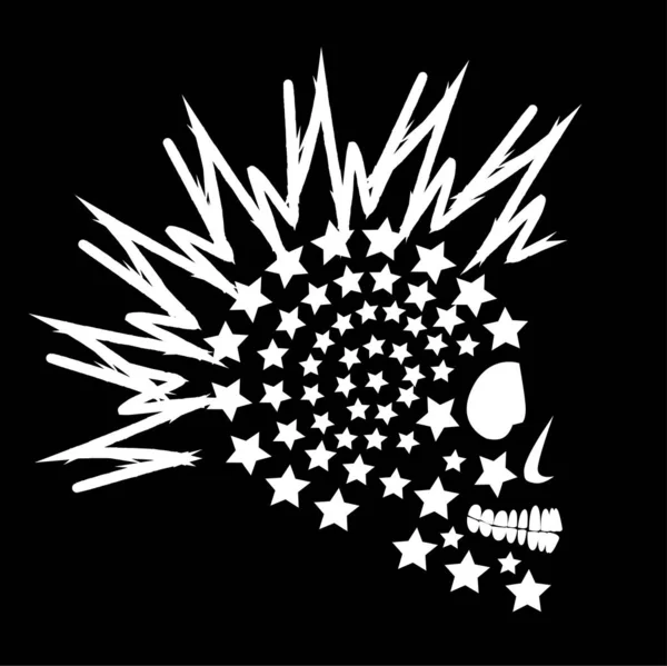 Icono Blanco Del Cráneo Punk Con Estrellas — Vector de stock