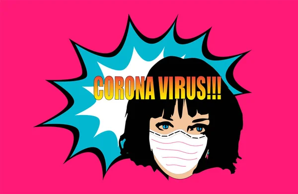 Cartel Del Virus Corona Niña Con Una Máscara Médica Fondo — Vector de stock