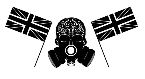 Ícone Crânio Com Bandeira Britânica Máscara Gás Vetor Ilustração Fundo — Vetor de Stock