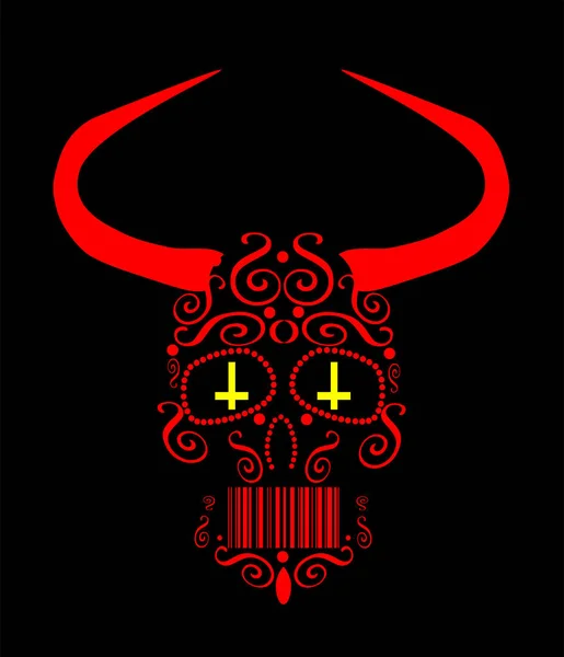 Satanás Cráneo Rojo Con Detalles Adorno Cruz Invertida Color Amarillo — Archivo Imágenes Vectoriales