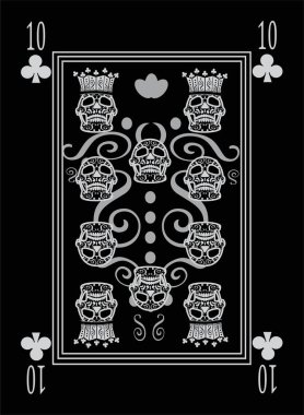 10 numaralı klüplerde oynuyorum. Süslü kafatası siyah beyaz. 