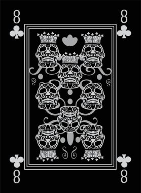 8 numaralı klüplerde oynuyorum. Süslü kafatası siyah beyaz. 