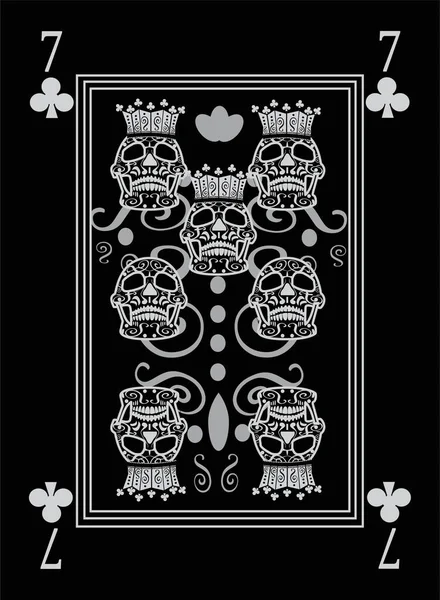 Speelkaart Nummer Clubs Ornament Schedel Zwart Wit — Stockvector