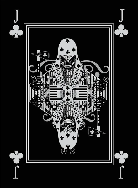 Граючи Карти Джек Клуб Орнамент Черепа Чорний Білий — стоковий вектор