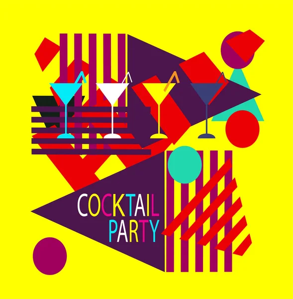 Cocktail Partido Colorido Fundo Geométrico Abstrato Com Vidro Martini — Vetor de Stock