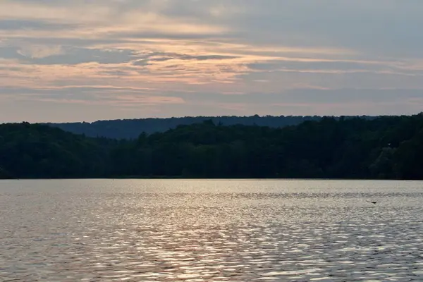 Bella immagine con il lago e la foresta al tramonto — Foto Stock
