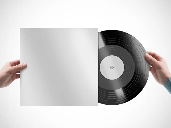 Vinylskiva i händerna mockup — Stockfoto