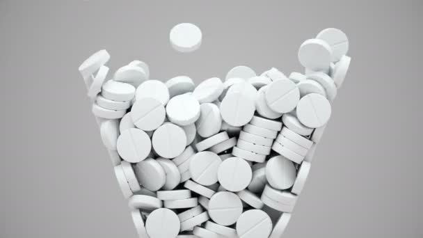 Las píldoras blancas caen y luego se derraman — Vídeos de Stock