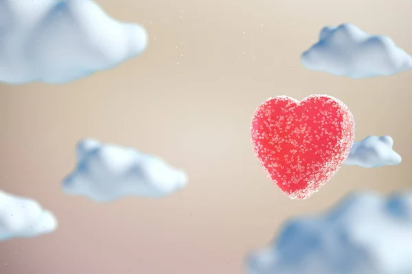 Dulce forma de corazón de gelatina entre las nubes de dibujos animados —  Fotos de Stock