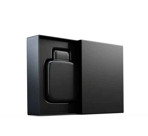 Fragancia negra perfume botella mockup — Foto de Stock