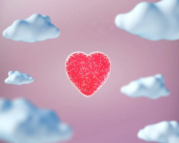 Сладкое желе в форме сердца среди облаков мультяшного стиля — стоковое фото