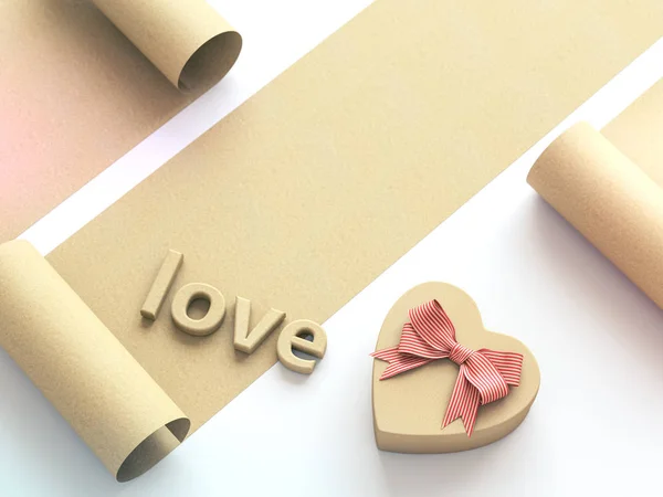 Heart shaped gift box with bow and word Love — Stock Photo, Image