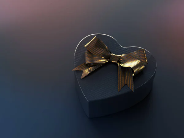 Kalp şeklinde siyah fiyonklu hediye kutusu — Stok fotoğraf
