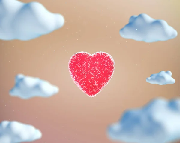 Süße Gelee-Herzform zwischen Wolken im Cartoon-Stil — Stockfoto