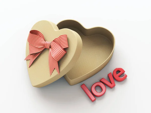 Open heart shaped gift box with bow — Stock Photo, Image