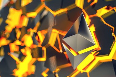Ethereum coin logo 3D illustration.