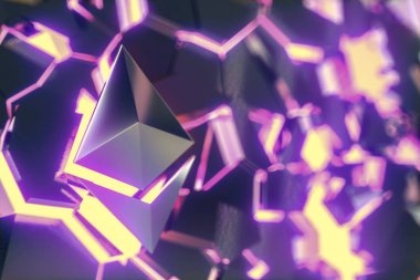 Ethereum coin logo 3D illustration.