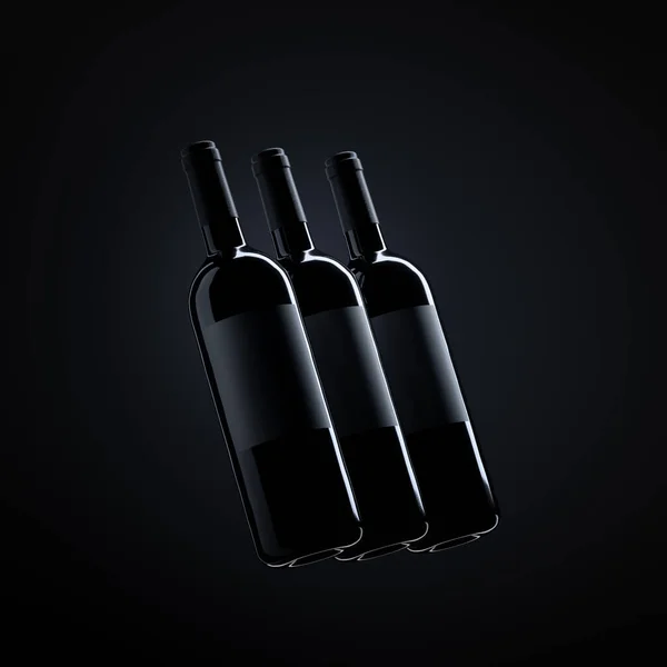 Trois bouteilles de vin sur fond sombre . — Photo
