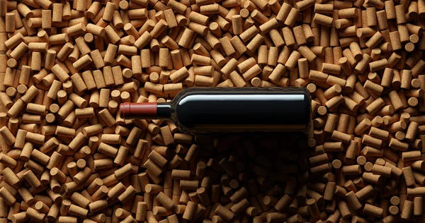 Kırmızı şarap şişesinin üst görüntüsü — Stok fotoğraf