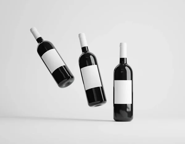Trzy czerwone butelki wina makieta. — Zdjęcie stockowe