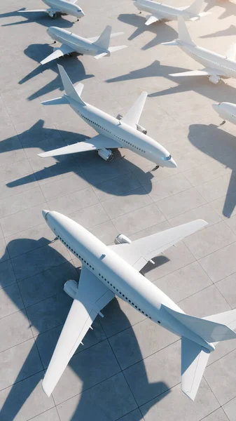 Repülőgépek állnak a reptéren. Légi felvétel. — Stock Fotó