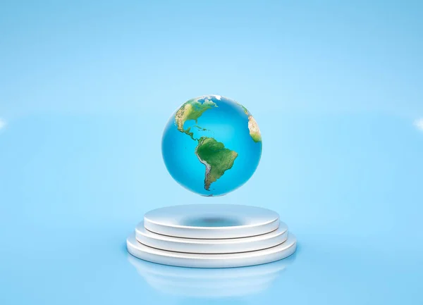 Il pianeta globo terrestre galleggia sopra il piedistallo d'argento — Foto Stock