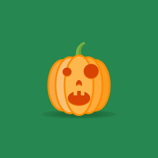 Erstaunte Halloween-Kürbis isoliert auf dunkelgrünem Hintergrund. Flache Stilikone. — Stockvektor