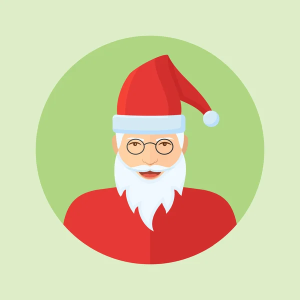 Santa Claus πρόσωπο επίπεδη στρογγυλό εικονίδιο σε πράσινο φόντο — Διανυσματικό Αρχείο