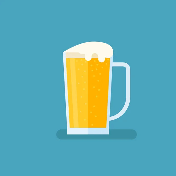 Verre de bière légère isolé sur fond bleu. Illustration vectorielle pinte . — Image vectorielle