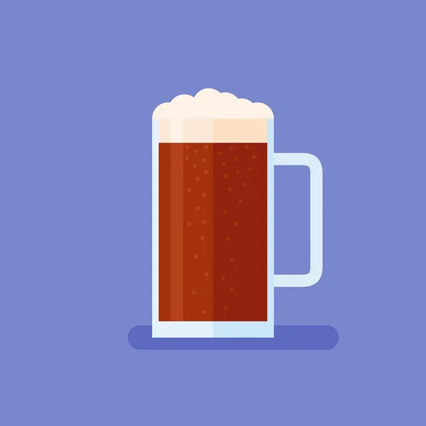 Taza con cerveza oscura icono de estilo plano sobre fondo azul — Vector de stock