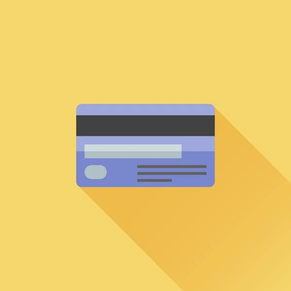 Ícone plano de cartão de crédito com sombra longa no fundo laranja . — Vetor de Stock
