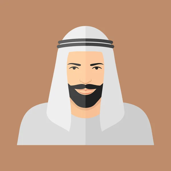 Arabian człowiek ikona płaskiej twarzy. Brodata postać męska. Ilustracja wektorowa. — Wektor stockowy