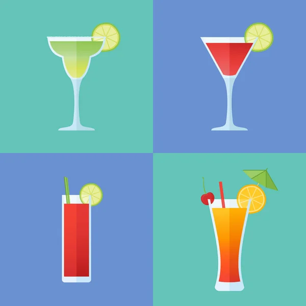 Set of popular alcoholic cocktails. Flat style icons. Vector illustration. — Stock Vector