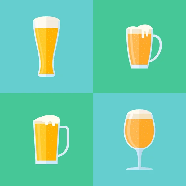 Conjunto de vasos de cerveza de estilo plano iconos. Diferentes tipos de tazas . — Vector de stock