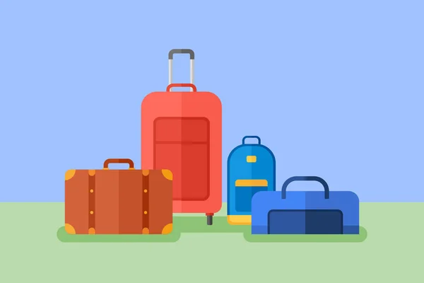 सामान फ्लैट शैली क्षैतिज बैनर। यात्रा बैग, सूटकेस, सामान का मामला . — स्टॉक वेक्टर