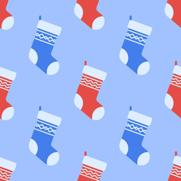 Χωρίς ραφή πρότυπο με Χριστουγεννιάτικες κάλτσες σε μπλε φόντο — Διανυσματικό Αρχείο