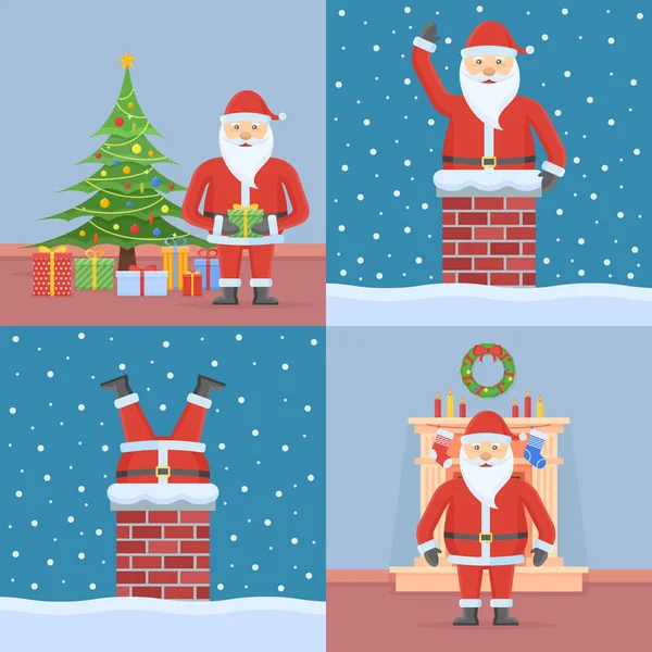 Sada vánočních přání s Santa Claus — Stockový vektor