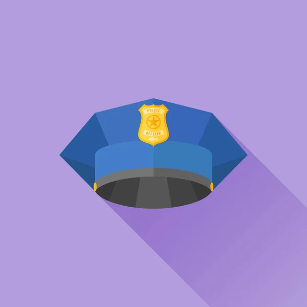 Policejní čepice plochá ikona s dlouhý stín — Stockový vektor