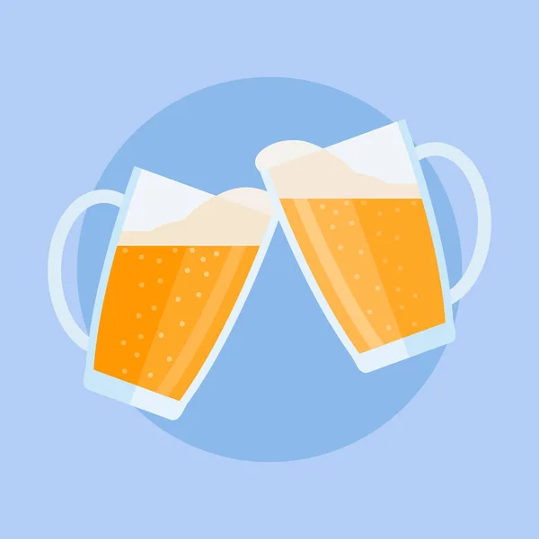 Copas de cerveza con espuma. Ilustración de vector de estilo plano . — Vector de stock