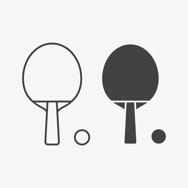 Stolní tenis pálku a míč černobílá ikona. Vektorové ilustrace. — Stockový vektor