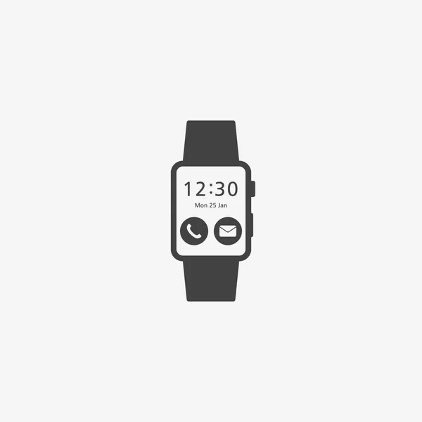 Chytré hodinky černobílá ikona. Vektorové ilustrace. — Stockový vektor