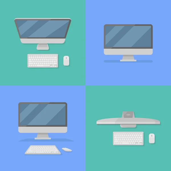 Set of desktop personal computer flat style icons. Vector illustration. — Stock Vector