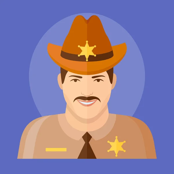 Sheriff flach Ikone. männliche Charaktervektorillustration. — Stockvektor