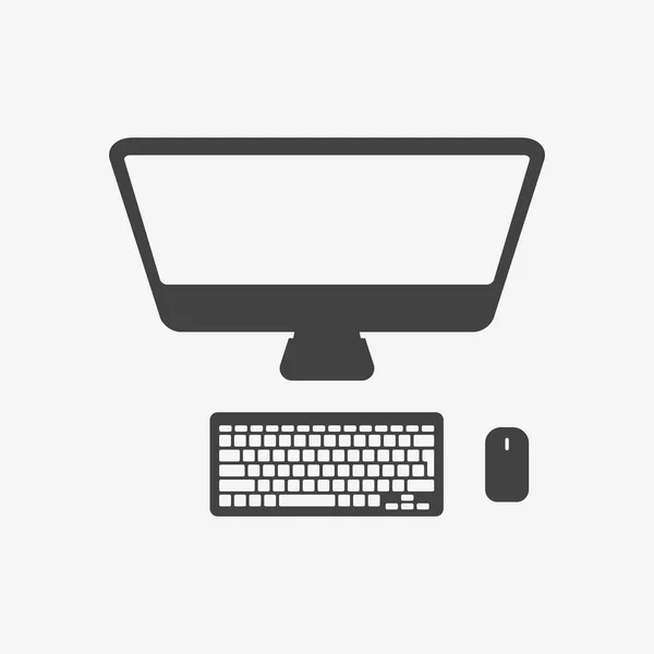 Desktop-PC mit Monitor, Tastatur und Maus monochromes Symbol. — Stockvektor