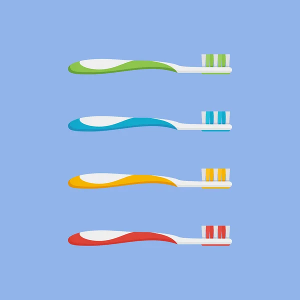 Jeu de brosses à dents de différentes couleurs. icône de style plat. Illustration vectorielle . — Image vectorielle