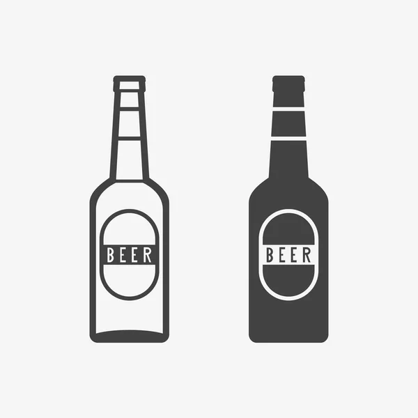 Pivní láhev černobílá ikona. Vektorové ilustrace. — Stockový vektor