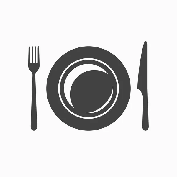 Plate with fork and knife monochrome icon. Vector illustration. — Stock Vector