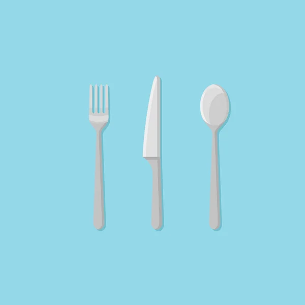 Set of fork, spoon and knife. Cutlery flat style icon. Vector illustration. — Stock Vector