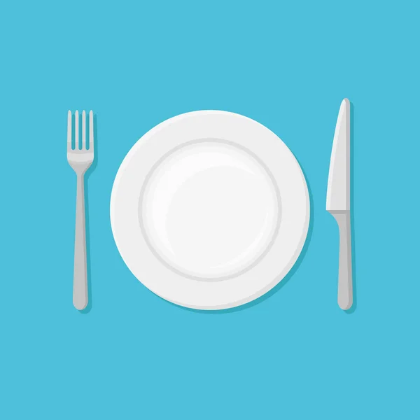 Üres tányért, kést és a villát. Lapos stílusú vektoros illusztráció. — Stock Vector